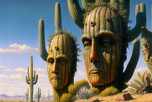 Saguaro Cacti With Human Faces.