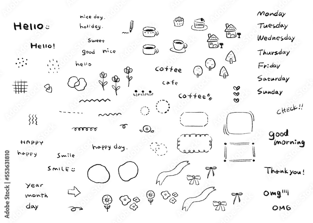 シンプルでかわいい手描きイラスト・手書き文字 ワンポイントあしらい 