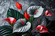 Anthurium Flowers. Anthurium Plants Blooming. Anthurium Is A Heart-shaped Flower. The Flower Is Often Used At Weddings In Hawaii And Other Pacific Islands. Generative AI
