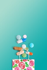 Wall Mural - Various medical pills products on the desk