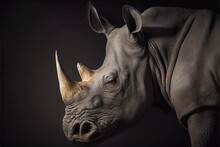 African White Rhino In The Studio Dark Background, Generative Ai