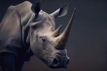African White Rhino In The Studio Dark Background, Generative Ai