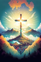 Spiritual illustration jesus cross christianity background art crucifix god
religion artwork religious landscape biblical spirit light star sunlight 
symbolic faith holy bible church easter Christmas 