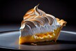  a piece of pie with whipped cream on top of it on a plate with a spoon in it and a fork. generative ai