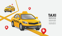 Yellow Taxis Or Cabs Is Driving To Drop Off Passengers Following The Yellow GPS