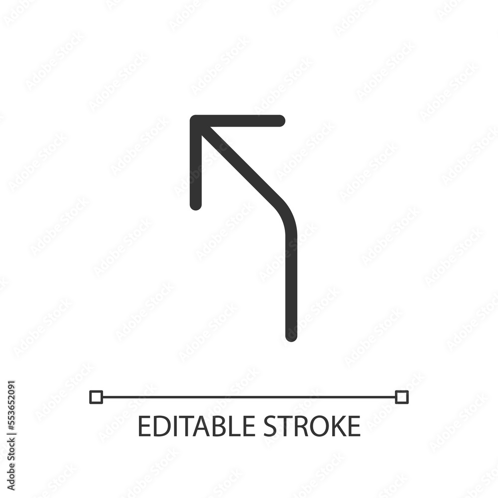 Road curves to left arrow pixel perfect linear ui icon. Reach ...