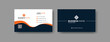 Professional corporate modern business card template design. dark blue and orange wavy shape visiting card design