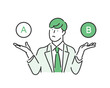 AとBを比較をして考える男性のビジネスパーソンのイラスト素材