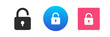 Padlock open lock access unlock password private encryption key icon set vector flat illustration