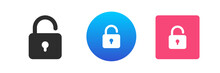 Padlock Open Lock Access Unlock Password Private Encryption Key Icon Set Vector Flat Illustration