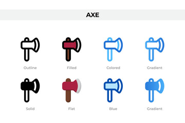 Axe icons in different style. Axe icons set. Holiday symbol. Different style icons set. Vector illustration