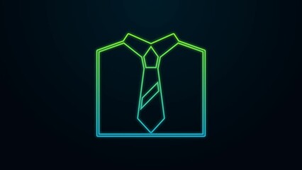 Sticker - Glowing neon line Tie icon isolated on black background. Necktie and neckcloth symbol. 4K Video motion graphic animation