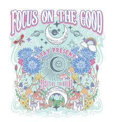 Canvas Print -  focus on the good.Mystic order.CELESTIAL SUN MOON RETRO TSHIRT GRAPHICS DESIGN