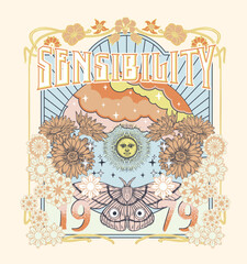 Wall Mural - sensibility.Mystic order.Mystery slogan with mystical Snake illustration for t-shirt prints and other uses. Mystical(sun,snake) illustrations.
