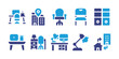 Office icon set. Vector illustration. Containing office chair, chair, office, archive, desk, telecommuting, lamp, workspace