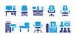 Office icon set. Vector illustration. Containing office chair, desk, presentation, chair, maintenance, fax