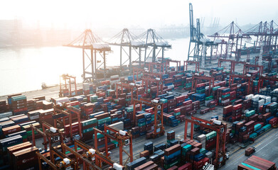 Poster - Aerial view of containers in the port