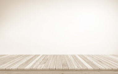 Wooden terrace the blurred and Christmas background concept. Wood white table top perspective in front of natural in the sky.