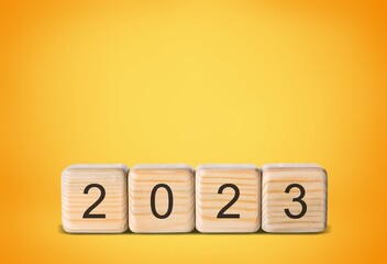 Canvas Print - Wooden cube blocks set for 2023 new year concept