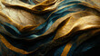 Abstract dark blue and gold fall wallpaper. Leaf texture with golden details for autumn. Shiny background with curvy organics veins. Generative AI Imagery