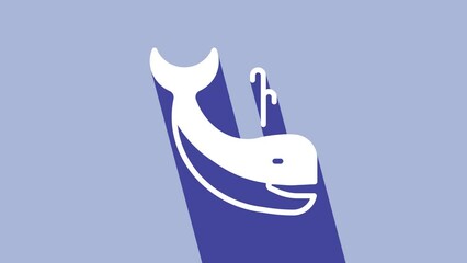 Poster - White Whale icon isolated on purple background. 4K Video motion graphic animation