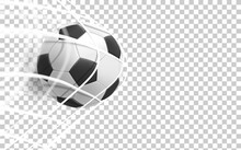 Realistic Leather Soccer Ball In The Net Isolated On Transparent Background. 3d Vector Illustration 