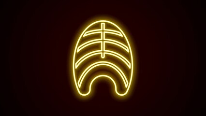 Sticker - Glowing neon line Fish steak icon isolated on black background. 4K Video motion graphic animation