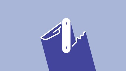 Poster - White Swiss army knife icon isolated on purple background. Multi-tool, multipurpose penknife. Multifunctional tool. 4K Video motion graphic animation