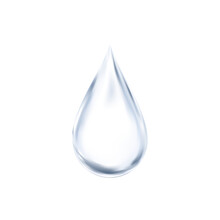 Clear Water Drop On Transparent In Grey Color. Illustration Isolated Transparency Single Blue Shiny Rain Drop,Element Design For Concept Of Ecology And World Water Day 