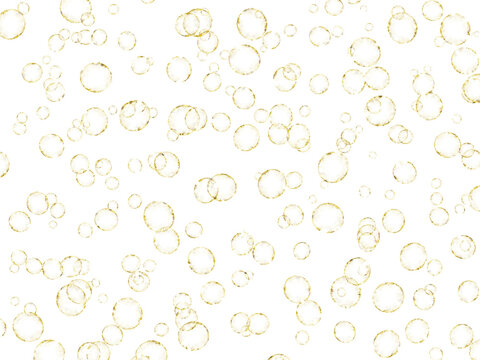Wall Mural -  - Gold bubbles texture, isolated object overlay, Golden abstract circles with glitter on transparent background