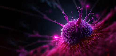 tumor microenvironment concept with cancer cells, t-cells, nanoparticles, cancer associated fibrobla