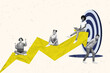 © deagreez - Composite collage image of company team building hit target achieve aim profit arrow point help together support caricature drawing