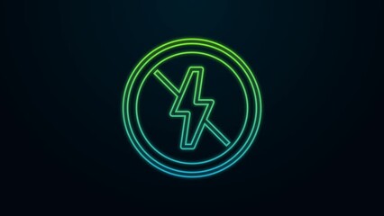 Sticker - Glowing neon line No lightning icon isolated on black background. No electricity. 4K Video motion graphic animation