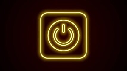 Sticker - Glowing neon line Power button icon isolated on black background. Start sign. 4K Video motion graphic animation