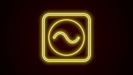 Sticker - Glowing neon line AC voltage source symbol icon isolated on black background. Alternating current symbol. 4K Video motion graphic animation