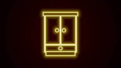 Wall Mural - Glowing neon line Wardrobe icon isolated on black background. Cupboard sign. 4K Video motion graphic animation