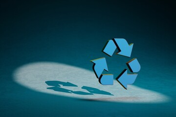 Poster - Beautiful abstract illustrations Recycling symbol icon on a dark blue background. 3d rendering illustration. Background pattern for design.