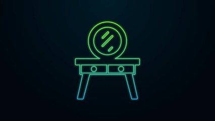 Poster - Glowing neon line Dressing table icon isolated on black background. 4K Video motion graphic animation