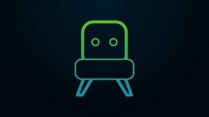 Poster - Glowing neon line Armchair icon isolated on black background. 4K Video motion graphic animation