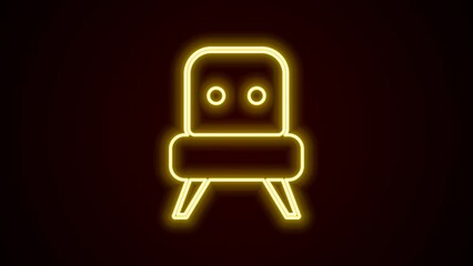 Poster - Glowing neon line Armchair icon isolated on black background. 4K Video motion graphic animation