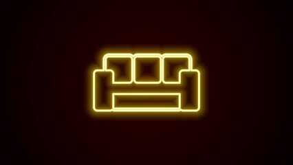 Wall Mural - Glowing neon line Sofa icon isolated on black background. 4K Video motion graphic animation