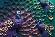 Colorful Peacock Wallpaper. Colorful Mural Background.