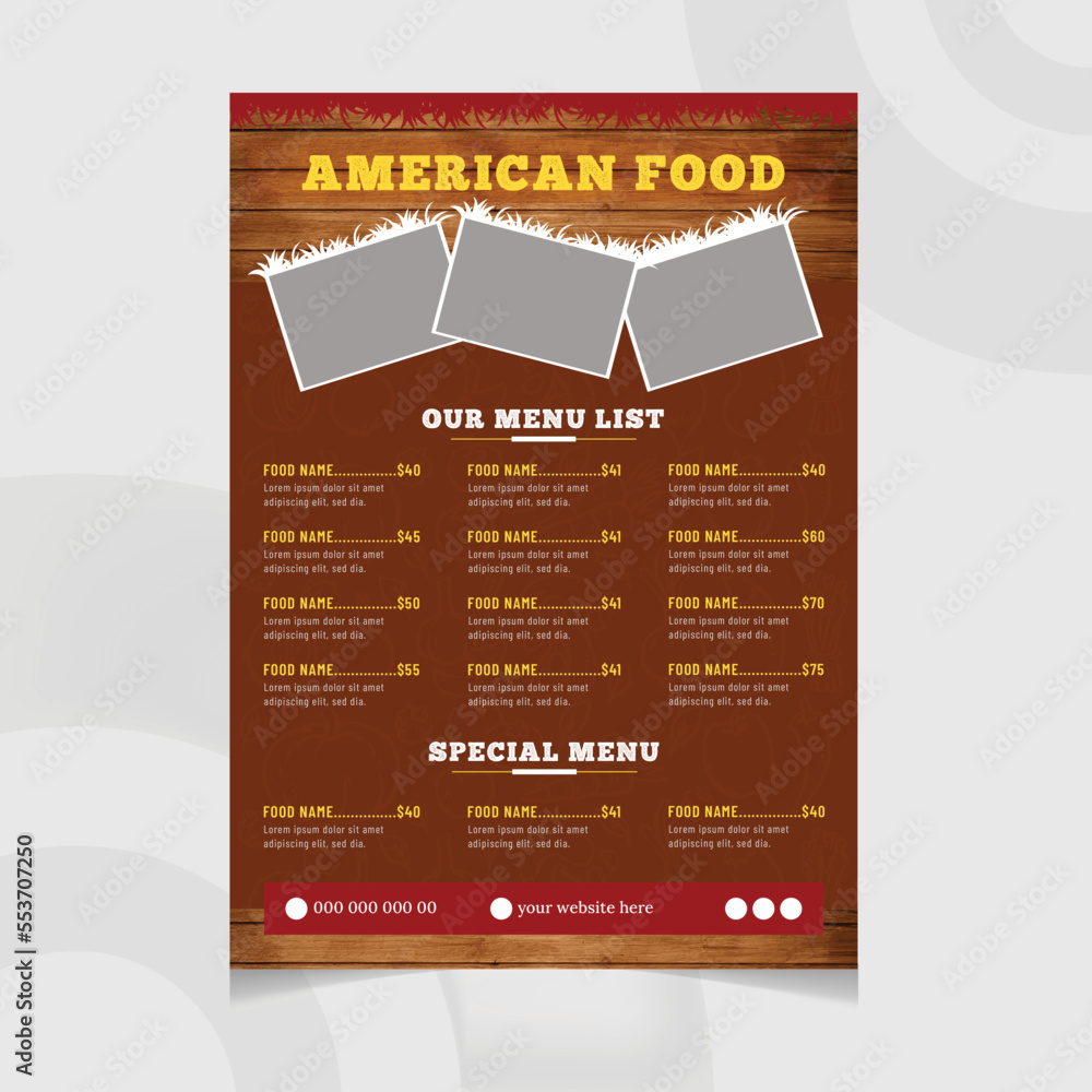 one page Restaurant food menu flyer design template Stock Vector ...