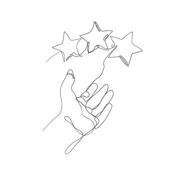 continuous line drawing hand holding star illustration vector isolated