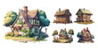 Set of cartoon cottages, houses