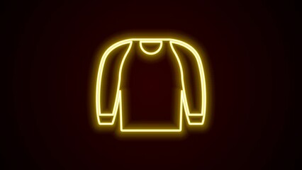 Sticker - Glowing neon line Sweater icon isolated on black background. Pullover icon. Sweatshirt sign. 4K Video motion graphic animation