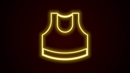 Sticker - Glowing neon line Female crop top icon isolated on black background. Undershirt. 4K Video motion graphic animation