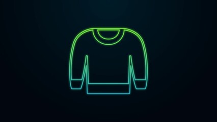 Sticker - Glowing neon line Sweater icon isolated on black background. Pullover icon. Sweatshirt sign. 4K Video motion graphic animation