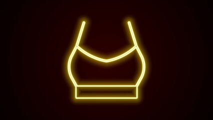 Sticker - Glowing neon line Female crop top icon isolated on black background. Undershirt. 4K Video motion graphic animation