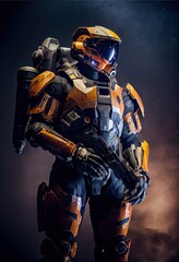 Wall Mural - Portrait of an fictional astronaut in a spacesuit. High-tech astronaut from the future. The concept of space travel. Generative AI